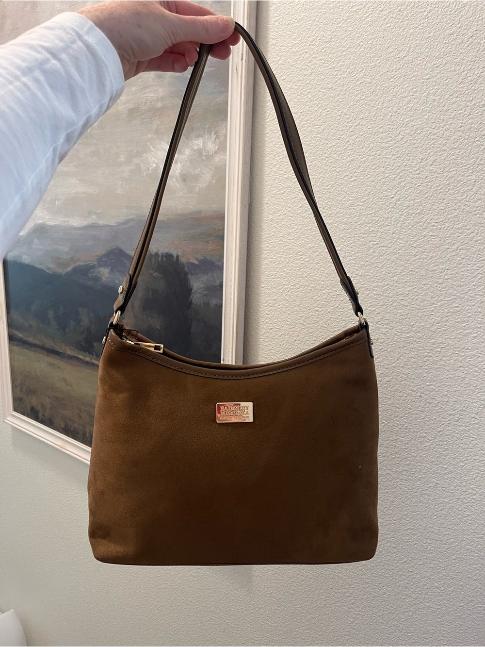Badgley Mischka Brown Microsuede Shoulder Bag + wallet